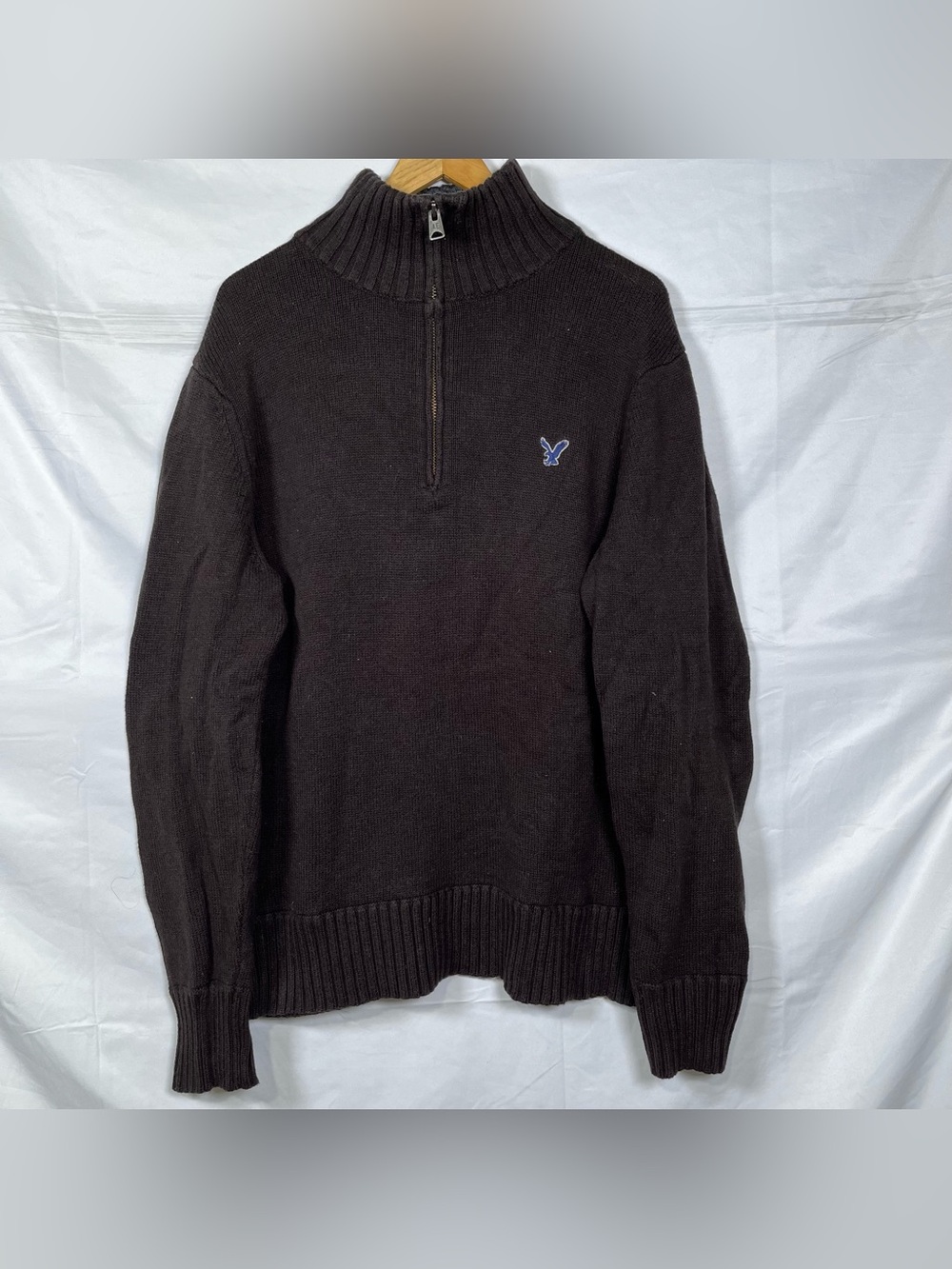 American Eagle‎ Outfitters Mens Knit Sweater XL 1/4 Zip Brown Y2k